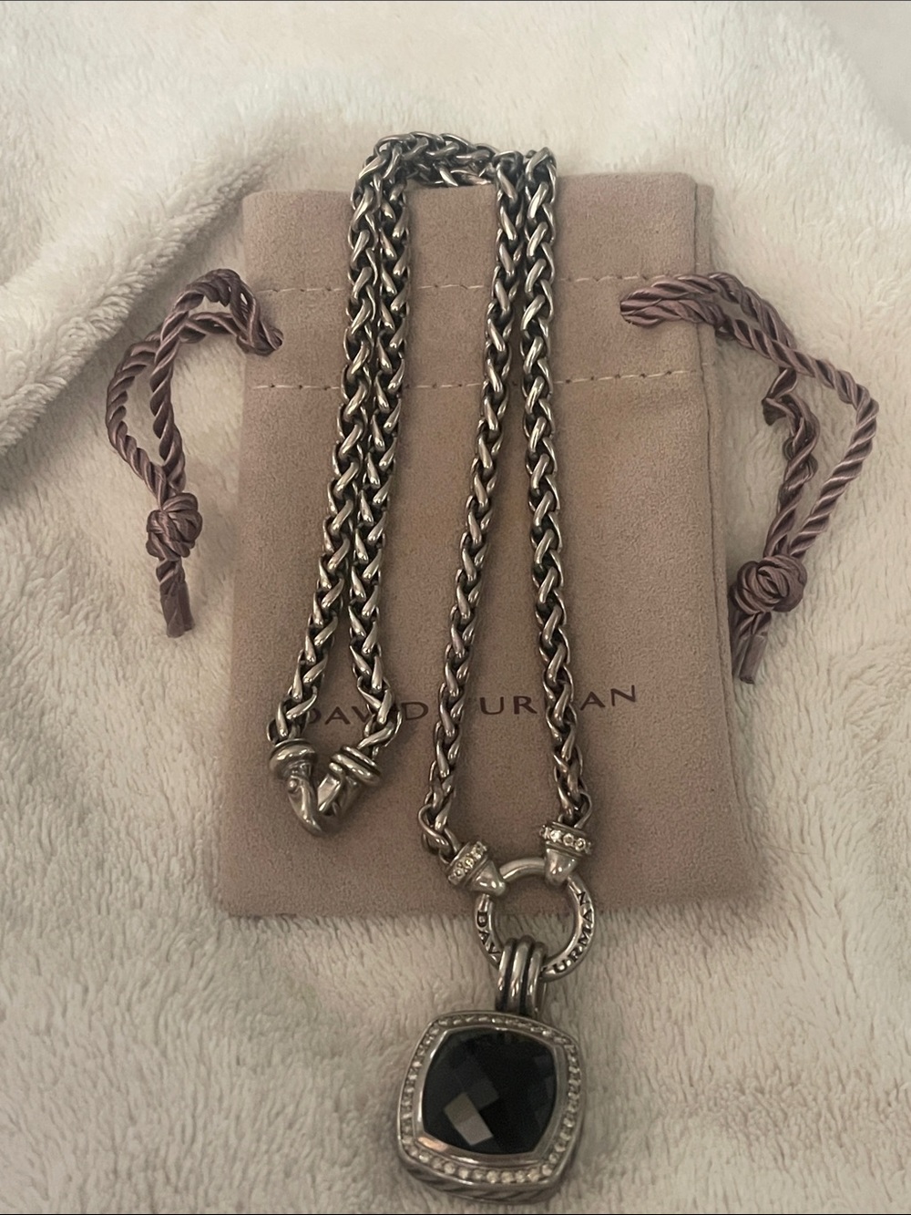 David Yurman Silver Black Onyx Cable Pendant Necklace w/ring and earrings too.